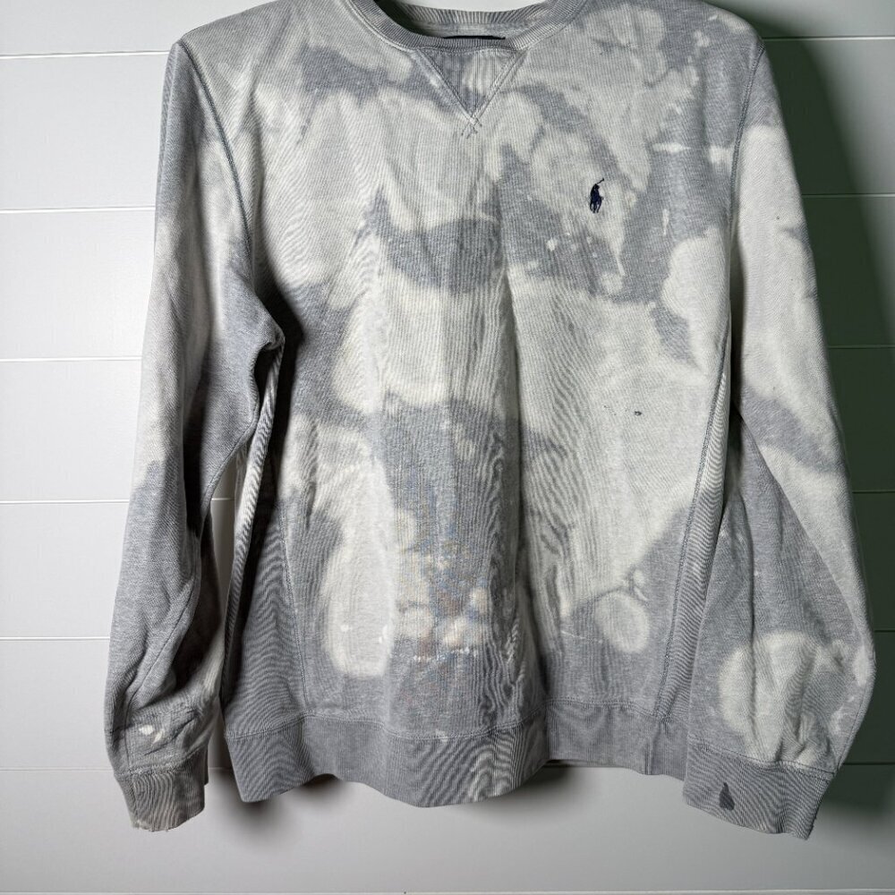 Polo by Ralph Lauren Sweatshirt HEAVILY DISTRESSED- Size Medium Gray and White